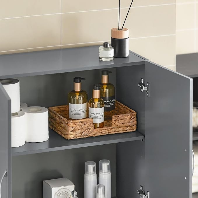 SoBuy Wall Cabinet Laundry Room, Medicine Cabinet for Bathroom Kitchen Garage,Floating Cabinet Hanging Storage with Adjustable Shelf, Grey FRG231-DG | Floating Wall Storage Cabinet With Adjustable Shelf, All-Match Bathroom Cabinet For Various Home Stor...