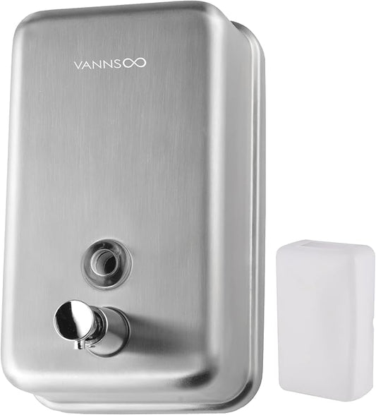 Commercial Soap Dispenser Wall Mount Stainless Steel, Vertical | Rust-Proof Lining and Anti-Leak Pump Liquid Hand 1100ml / 37oz.