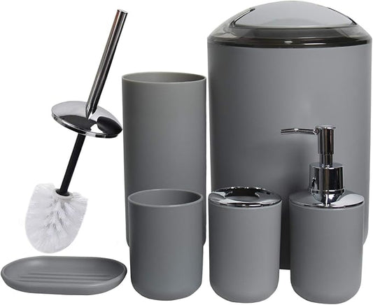 CERBIOR Bathroom Accessories Set 6 Piece Bath Ensemble,Light Grey | Includes Soap Dispenser, Toothbrush Holder, Toothbrush Cup, Soap Dish for Decorative Countertop and Housewarming Gift