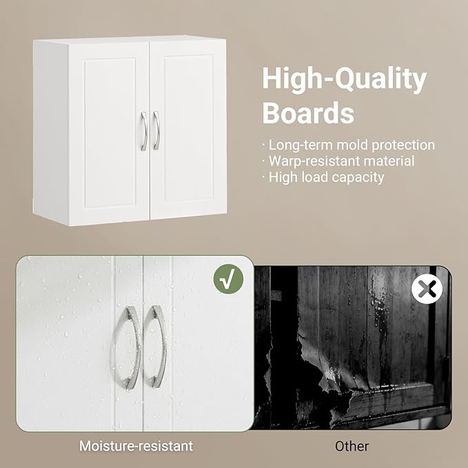 Haotian Wall Cabinet Laundry Room, Medicine Cabinet for Bathroom Kitchen Garage, Wall Storage Cabinet with Adjustable Shelf, White FRG231-W | Over the Toilet Storage Cabinet, Floating Wall Storage Medicine Cabinet With Customizable Shelf, FRG231-W