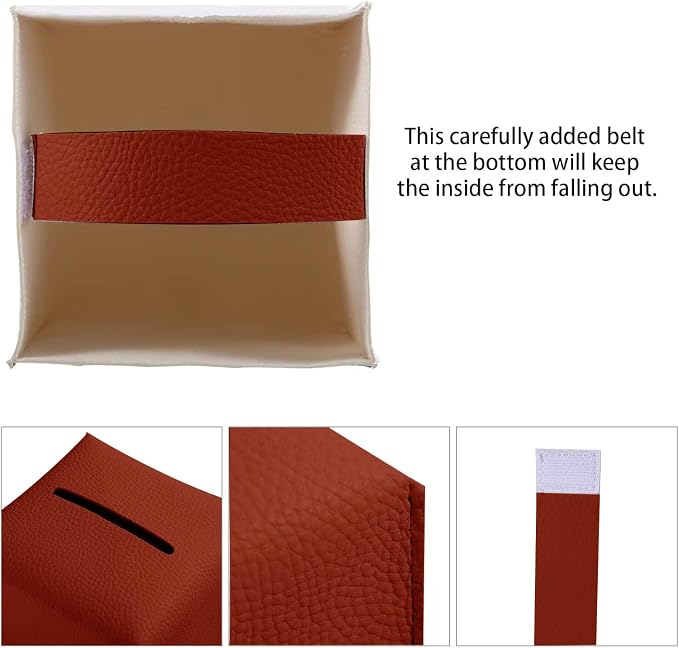 2 Pack 5"x5"x5" Square PU Leather Tissue Box Holders for Home & Office | Modern sleek design, water-resistant PU surface, fits bathroom vanity nightstand & car (Reddish Brown)