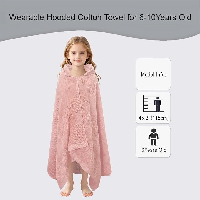 VOOVA & MOVAS Kids Bath Towel, 6-10 Years, 100% Cotton, Light Pink Waffle | Vertical Raised Waffle Surface, Plush Thick Towel, High Absorbency for Pool and Beach