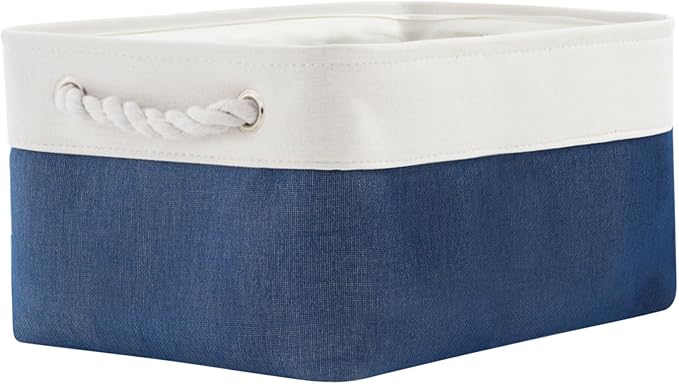 Storage Bins for Shelves - 1 Pack 13.8x9.7x6.7 inch Collapsible Storage Basket for Organizing, Dog Toy Bin for Closet Organizer laundry Cloth Nursery (White & Jean Blue)