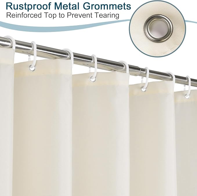 AooHome Extra Long Fabric Shower Curtain, Polyester Solid Shower Curtain Liner for Hotel with Hooks, Weigthed Bottom, Water Repellent, Beige, 72x78 Inch