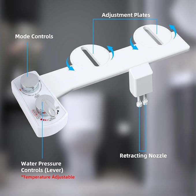 Hibbent Bidet Attachment for Toilet, Hot and Cold Water Spray Non-Electric Dual Nozzle for Frontal & Rear Wash, Adjustable Water Pressure Control, Self Cleaning Water Sprayer, White
