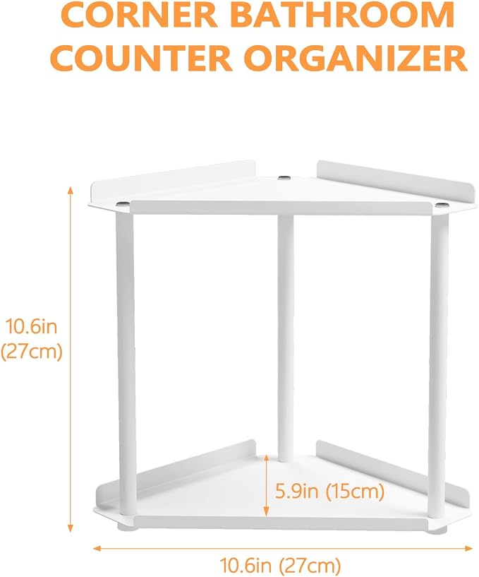 FLE Corner Bathroom Counter Organizer, Bathroom Organizer Countertop White | 2 Tier Corner Shelf, Tabletop Mount,Waterproof Solid Shelf Fits Bathroom Toiletries and Kitchen Condiment Storage