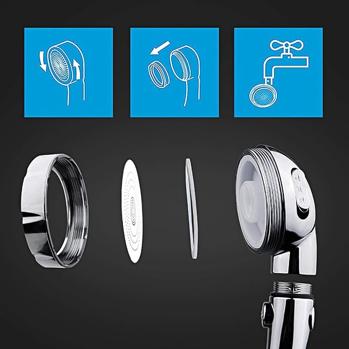 High Pressure Handheld Shower Head with ON/OFF Pause Switch | 3 Spray Modes Shower Wand with Shut Off Button, Camper & RV Showerhead with Hose & Angle Adjustable Bracket, Chrome Finish