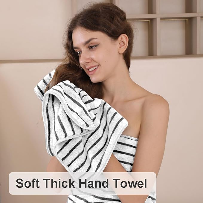 2 Piece Black White Cabana Stripe Hand Towels for Bathroom 16"x31" Ultra Soft Breathable Hand Face Towels Highly Absorbent 600GSM Towels Quick Dry Beach Chair Towel for Spa Gym Hotel Travel Camp