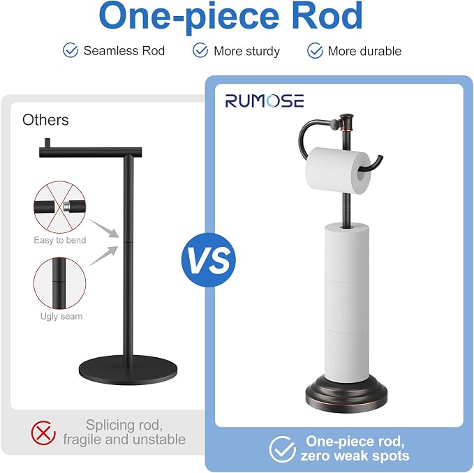 RUMOSE Toilet Paper Holder Stand for Floor Free Standing, Bronze | Bathroom Freestanding Toilet Tissue Roll Holder with Storage, Adjustable 17-25 Inch, Rustproof, SUS304 Stainless Steel