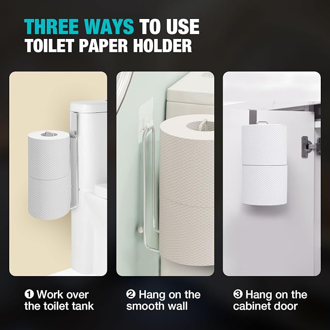 Conworld Toilet Paper Holder for 2 Roll Tissue, Over The Tank Toilet Paper Holder, Stainless Steel Rustproof Toilet Paper Storage Wall Mount, for Rv, Bathroom Storage and Organization, Silver, 1 Pack