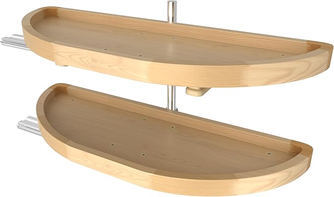 Rev-A-Shelf 35" Dual Shelf Half Moon Lazy Susan Organizer for Diagonal Blind Corner Kitchen Cabinets, Pullout Turntable Trays, Wood, 4WLS882-35-570