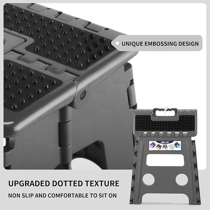 Delxo Folding Step Stool 13 Inch,300 Lbs Step Stool for Adults Dark Grey | Foldable Step Stool 13",Non-Slip Foot Stools with Handle,Lightweight Collapsible stools for Kitchen,Bathroom,Bedroom,Garden