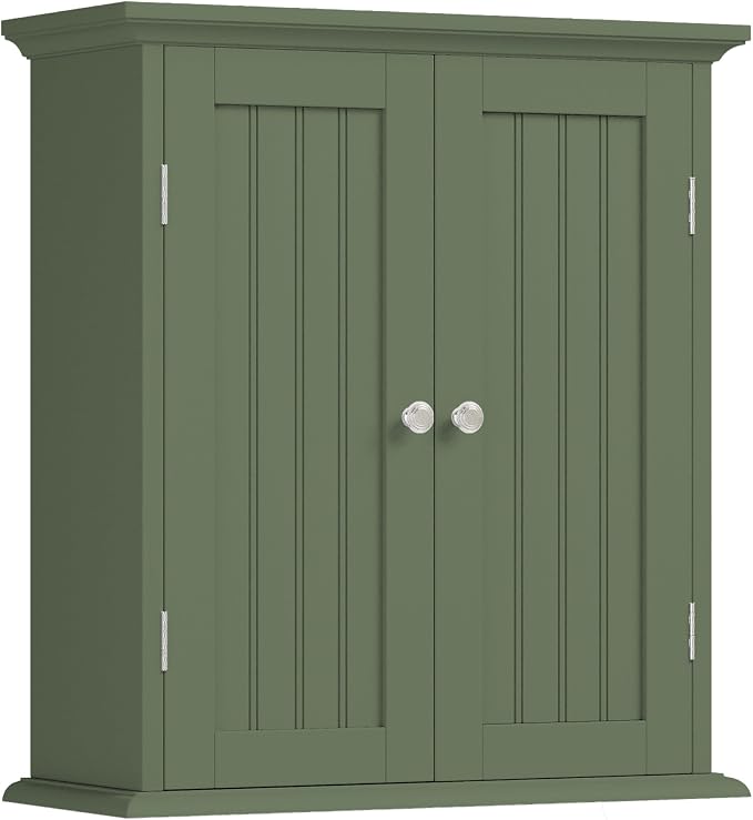 ChooChoo Bathroom Wall Cabinet with 2 Doors, Over The Toilet | 8.8"D x 21.1"W x 24"H, Medicine Cabinet, Adjustable Shelves, Cupboard, Green