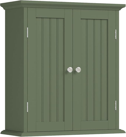 ChooChoo Bathroom Wall Cabinet with 2 Doors, Over The Toilet | 8.8"D x 21.1"W x 24"H, Medicine Cabinet, Adjustable Shelves, Cupboard, Green