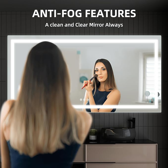 72x36 Inches LED Bathroom Mirror with Backlit & Front Light, Smart 3-Color Dimmable Anti-Fog, 3000k/4000k/6500k Wall-Mounted for Home and Hotel