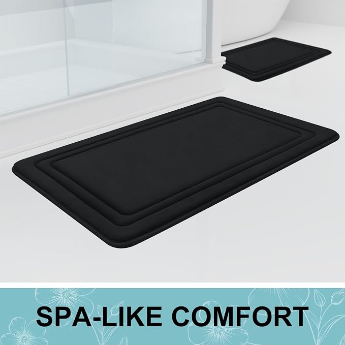 Grandaily Memory Foam Bath Mat Rug 47x24, Ultra Soft, Non-Slip and Absorbent Bathroom Rugs, Machine Wash Dry, Comfortable Bath Carpet for Bathroom Floor, Tub and Shower, Black