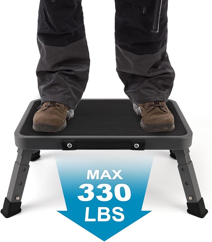 Valeo Folding Step Stool, Adjustable Step Stool with Non-Slip Platform, 330 Lbs Capacity, Step Ladder for Adults in Kitchen, Bathroom, RV, Camping, Office, Black
