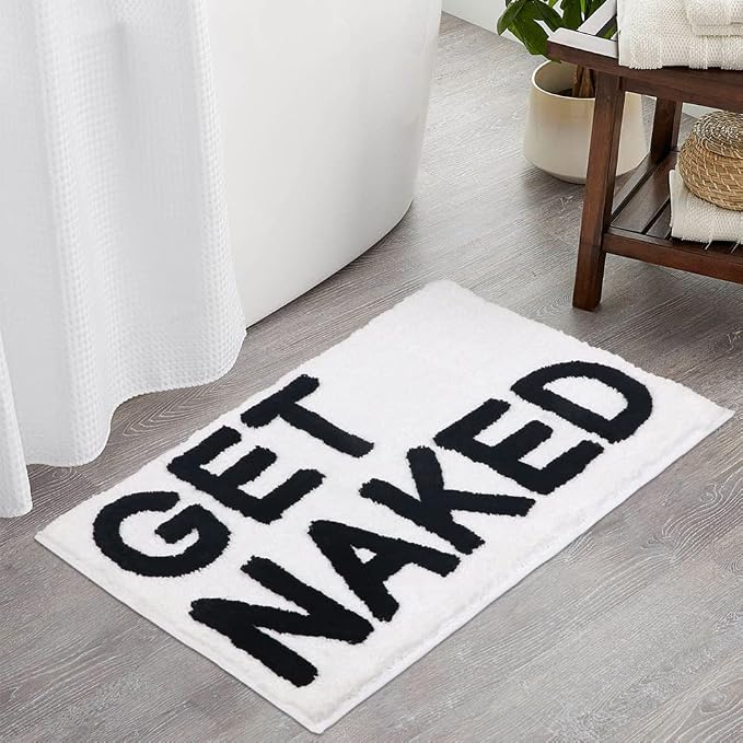 Zeeinx Get Naked Bath Mat White Cute Bathroom Rugs 20”x32” | Non Slip Absorbent Microfiber Machine Washable White Bathroom Rugs for Tub and Shower Funny Apartment Decor