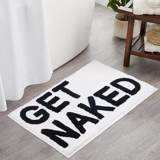 Zeeinx Get Naked Bath Mat White Cute Bathroom Rugs 20”x32” | Non Slip Absorbent Microfiber Machine Washable White Bathroom Rugs for Tub and Shower Funny Apartment Decor