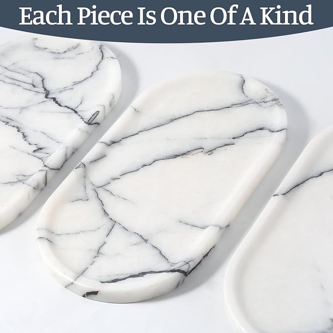 Natural Marble Tray, 12"x6" Decorative Tray for Countertop, Catchall for Perfume, Candles, Jewelry Dish Milas Lilac