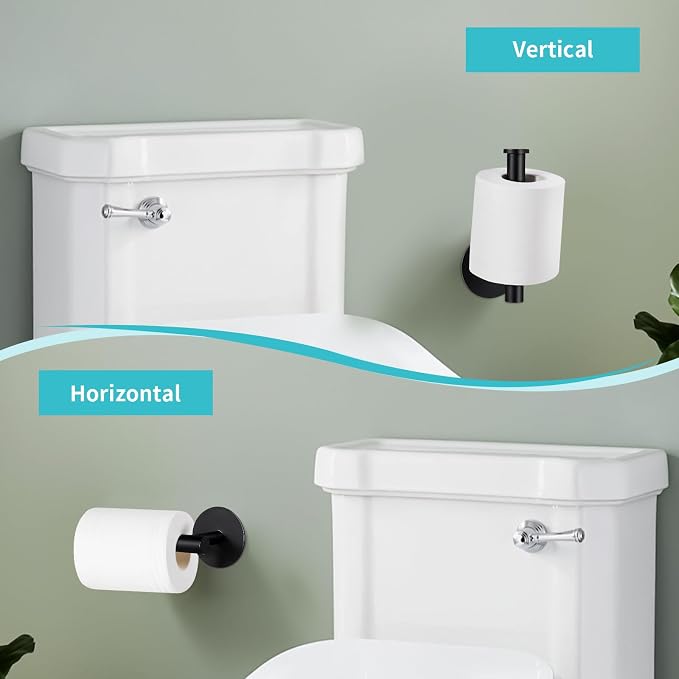 Yagoo Adhesive Toilet Paper Holder, Rustproof Toilet Roll Holder(2, Black) | SUS304 Stainless Steel,No Drilling Installation, Fits Most Standard Rolls,Suitable for Bathroom and Kitchen