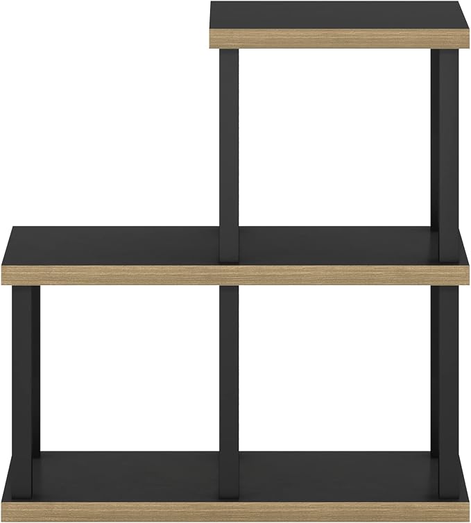 Furinno TURN-N-TUBE Ladder Storage Shelves, 3-Cube Book Shelf, Accent Display Shelf, Toolless Open Shelves, Square Tubes, for Organization and Storage, Living Room, Garage, Home Office, Dark Americano