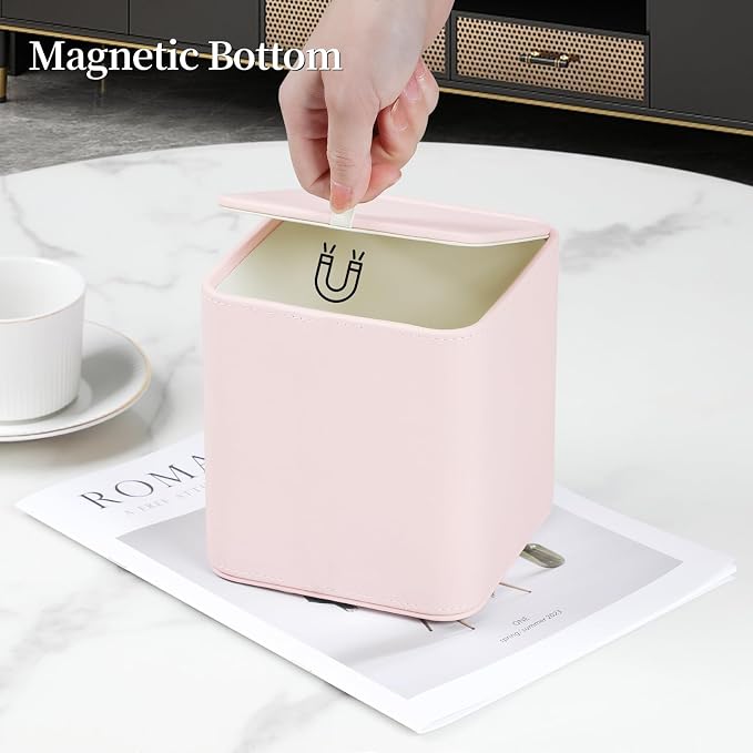 PU Leather Tissue Box Cover Square Tissue Box Holder, Pink | Magnetic Closure, Rounded Edges, Fits All Standard Cube Tissue Boxes, Decorative Tissue Holder for Living Room Bedroom Office