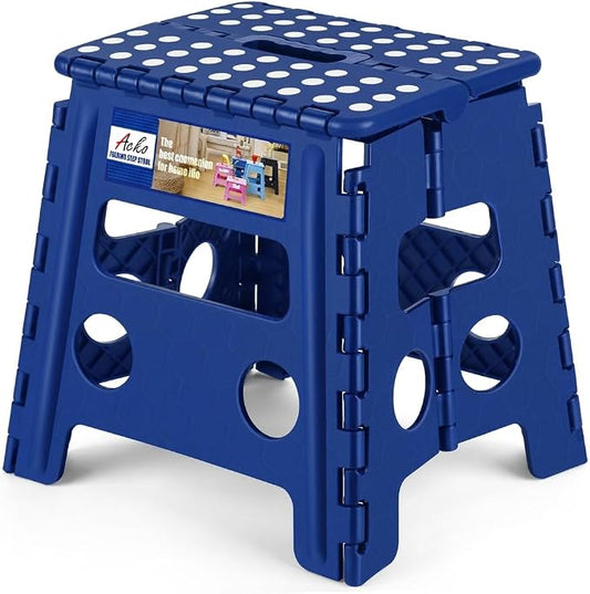 ACKO 13 Inch Folding Step Stool, Holds 300 lb for Adults and Kids, Blue | Collapsible Foldable Stools, Non-Slip Surface Heavy Duty Foot Stepping stool for Kitchen Bathroom Outdoor, Built-in Handle