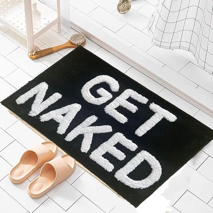 Zeeinx Get Naked Bath Mat Black Cute Bathroom Rugs 16”x24” | Non Slip Absorbent Microfiber Machine Washable Small Bath Mat for Tub and Shower Funny Apartment Decor