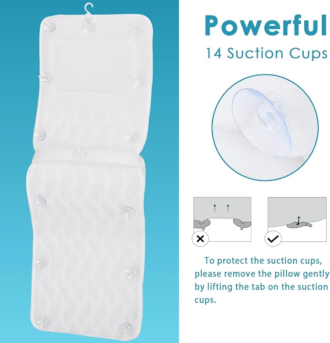 AEROiVi Full Body Bath Pillow with Lumbar Pillow Bathtub Cushion with 14 Suction Cups 3D Air Mesh Fit Any Tub Luxury Bathroom Accessories | Relaxing Soft Bathtub Cushion with laundry bag 3D Air Mesh Fit Any Tub Bathroom Accessories Washable Quick-Dry