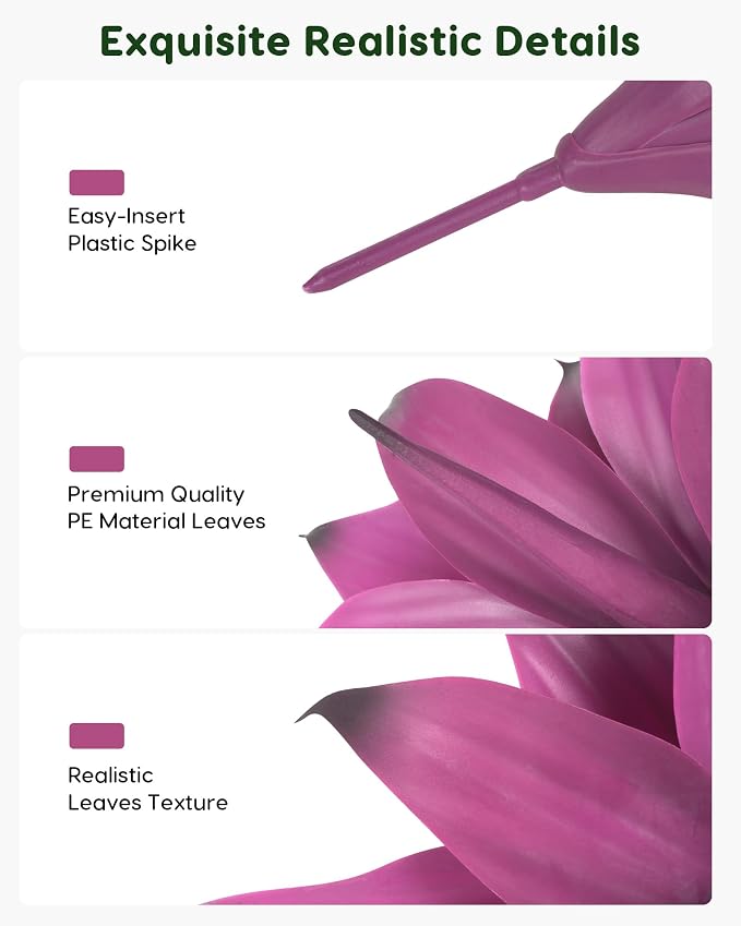 Velener 14 Inch Artificial Agave Plants, UV Resistant Fake Outdoor Plants, Small Faux Plants for Indoor Decor(Purple)-2 Pack