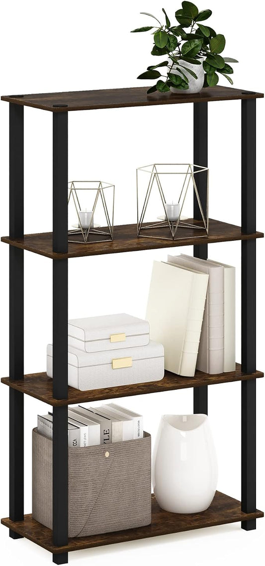 Furinno TURN-S-TUBE Storage Shelves, 4-Tier Book Shelf, Corner Shelf, Toolless Open Shelves, for Organization and Storage, Living Room, Garage, Home Office, Amber Pine