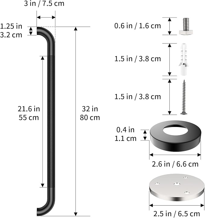 2 Pack 32 Inch Anti Slip Shower Grab Bar, ZUEXT Matte Black Stainless Steel Knurled Bathroom Balance Bar, Safety Hand Rail Support,Handicap Elderly Injury Senior Assist Bath Handle(1.25" Diameter)