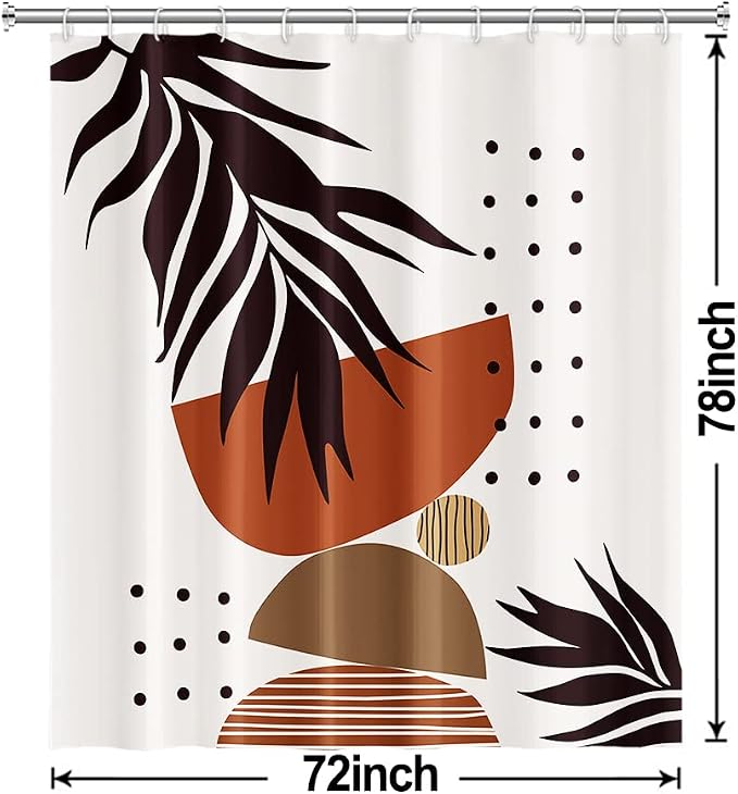 Mid Century Terracotta Shower Curtain for Bathroom 72x78 Inch | Waterproof Abstract Dark Brown Leaves Shower Curtain Set, Soft Boho Bathroom Decor, Machine Washable
