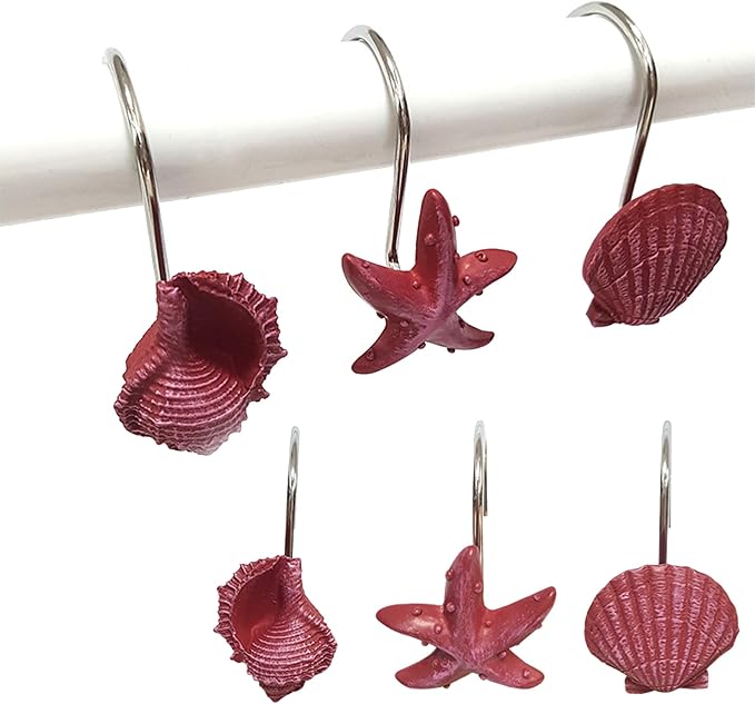Seashell Shower Curtain Hooks 12pcs Beach Shower Curtain Rings Bath Shower Hooks Rust Proof Curtain Hangers Coastal Bathroom Accessories Decor