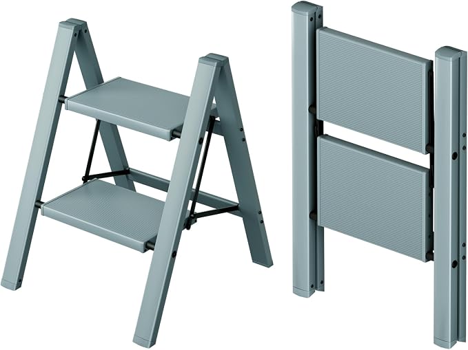 Taranta 2 Step Stool Foldable,Aluminum Step Ladder-Serene Blue | Lightweight,Wide Anti-Slip Pedals,Folding Step Stool,330lbs Capacity Stepladder for Household,Kitchen,Office