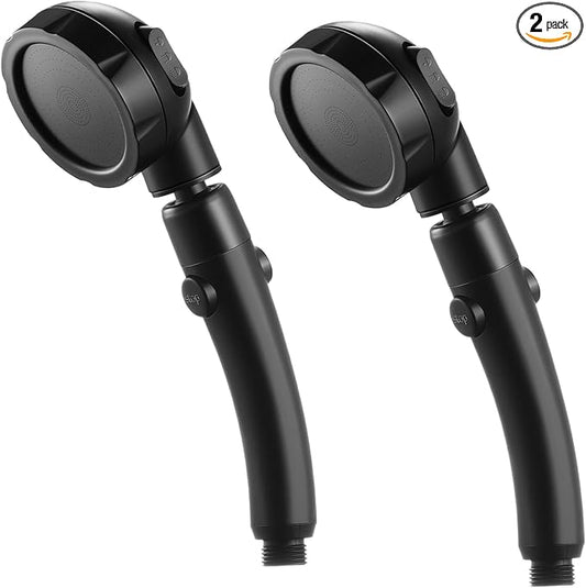 Marbrasse High Pressure Shower Head, 3-Settings Handheld Showerhead with ON/Off Full Shutoff Push Button and Switch to Control Flow, Angle-Adjustable Water Saving(Matte Black, 2Pack)