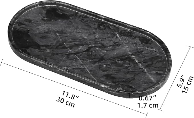 Oval Marble Bathroom Vanity Tray, Dark Grey, 12" x 6" x 0.8" | Natural Luxury Marble, Home Kitchen Bathroom Table Tray, Stone Decorative Countertop Tray, For Coffee Perfume Jewelry