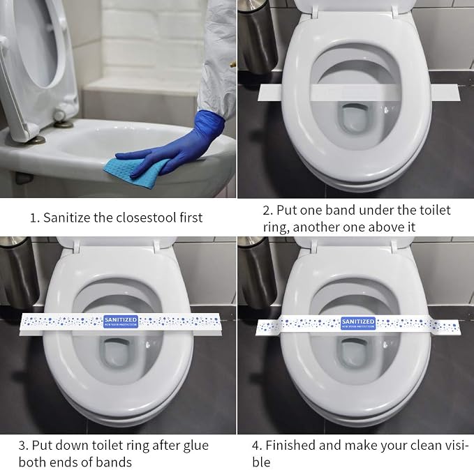 ESSENTIAL 1000 Pcs Printed Toilet Seat Band 16-1/2" Long x 1-1/2" Wide | Paper Toilet Seat Strips for Hotels and Motels, Blue/White, Case of 1000