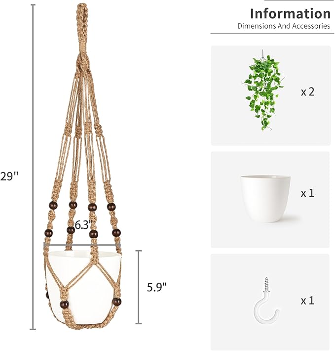 Mkono Fake Hanging Plant, Macrame Hanger with Pothos Vines & Pot, Brown | Artificial Hanging Plants for Home Decor Indoor, Realistic Look, Perfect for Bedroom Bathroom Kitchen Office Boho Display