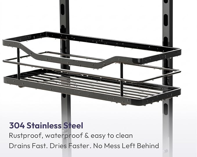 SWTYMIKI Over the Door Shower Caddy - 3 Tier Adjustable Shower Organizer Hanging with Soap Holder, No Drilling Stainless Steel Bathroom Rack Hanging for Body Wash, Shampoo, Soap, Razor, Black