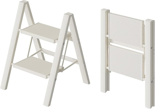 HillhutApex Aluminum Step Stool Foldable,2 Step Ladder (White) | Lightweight Portable step ladder with Anti-Slip Wide Pedal,330lbs Capacity Ladder for Household,Office,Kitchen