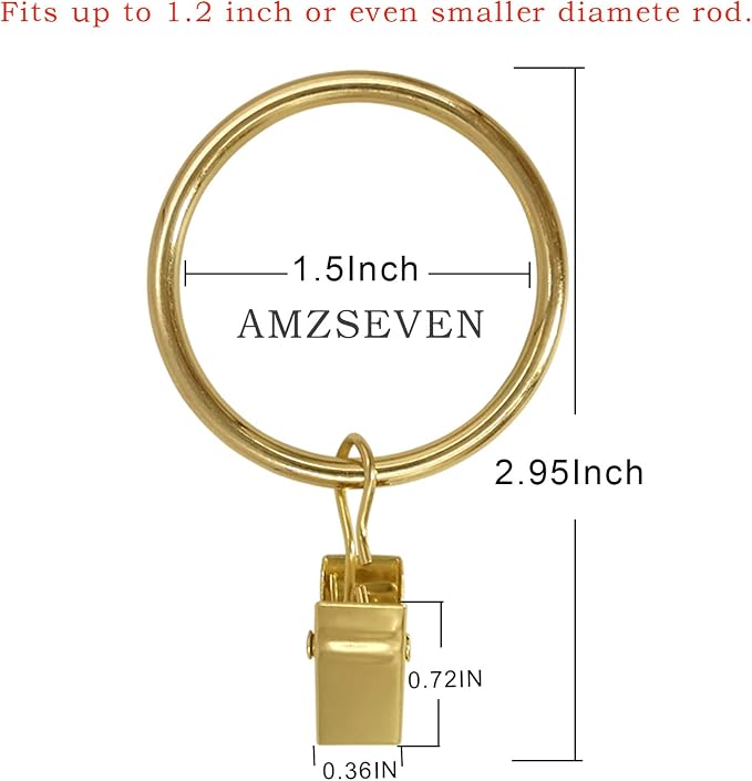 40 Pack Metal Curtain Rings with Clips, Drapery Clips Hooks, Decorative Curtain Rod Clips 1.5 in Interior Diameter, Gold