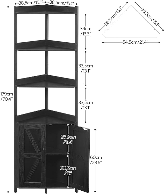 HOOBRO Corner Shelf with Storage, Tall Corner Storage Cabinet, 5-Tier Corner Bookshelf with Protective Fence, for Living Room, Black BB78CJ01