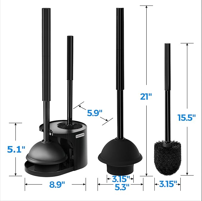 FORASTO 2Pack 2 in 1 Toilet Brush and Plunger Set, Extended Handle Plunger,Toilet Bowl Brush Plunger Set,Bathroom Cleaning Tools,Toilet Brush Plunger Combo,Cleaning Brush,Cleaning Supplies | 21" Extended, Cleaning Gloves, Heavy Duty Rubber Toilet Bowl ...