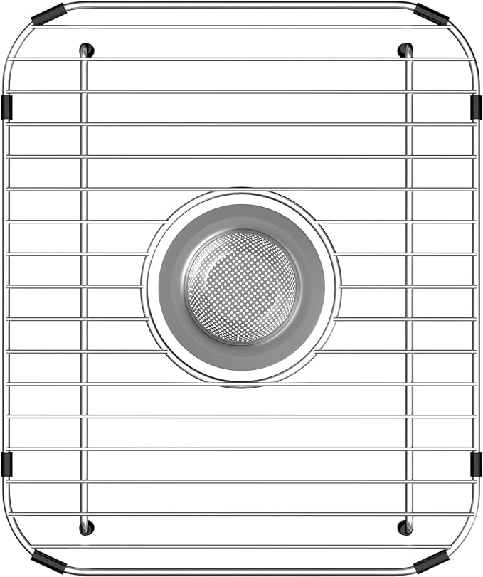 SANNO Stainless Steel Sink Protector, Grid Sink Rack, Bottom of Sink with Center Drain, Scratch Free 11.5" x 13.8"