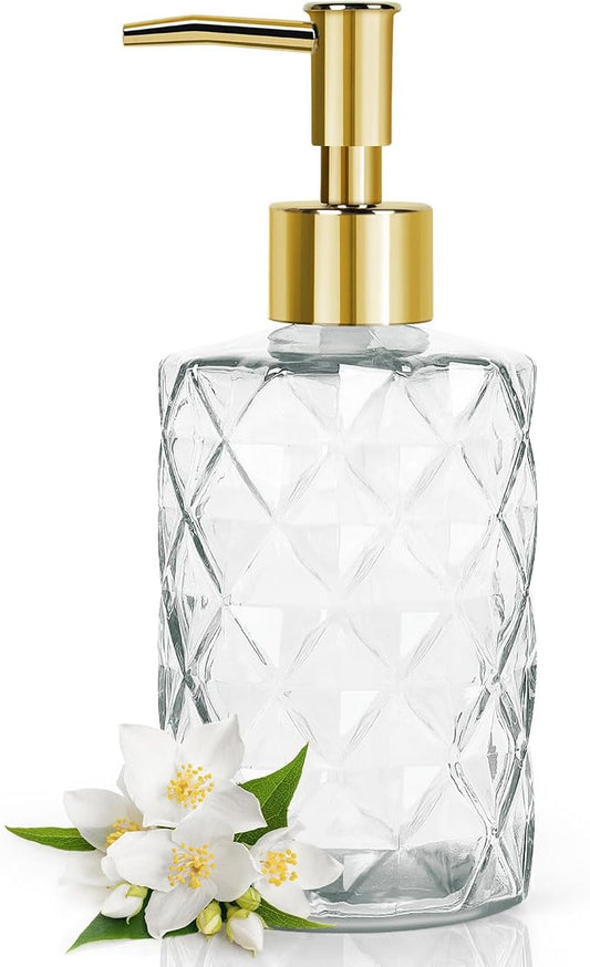 Topsky Glass Soap Dispenser with Plastic Pump,330ml Liquid Hand Soap Dispenser, Rustproof Pump for Kitchen & Bathroom,Great for Lotions,Essential Oil,Liquid Soaps Clear