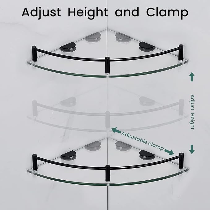 Glass Shelf Bathroom Floating Shower Corner Shelves Shampoo Holder with Rail Wall Esquinero para Baño for Inside Shower 2 Pack