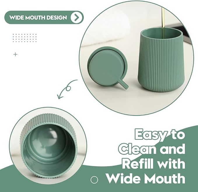 YAUKPH Striped Foaming Hand Soap Dispenser Sage Green | with Leak-Proof Pump for Bathroom and Kitchen Countertop 11oz