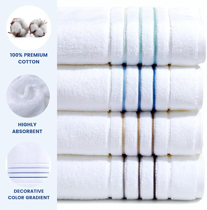Bath Towels Set for Bathroom – Luxury 6-Piece Cotton Towels, Soft Absorbent & Quick Dry, 600 GSM Bath Towels for Bathroom, Hotel Spa Quality (White/Aqua Green, 6- Bath Towel Set)